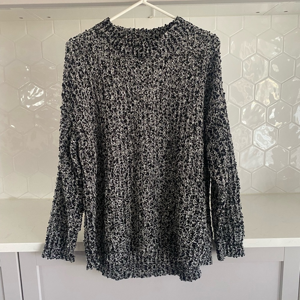 Super Cute Open Knit Like Love Sweater! Size Large, relaxed fit, black & white.